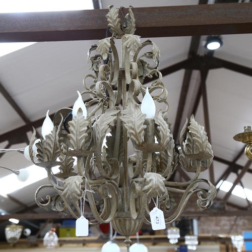 493 - A painted wrought-metal chandelier of foliate design, diameter 48cm approx