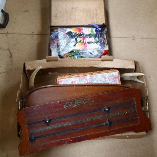 505 - A sewing basket, a staghorn, case etc