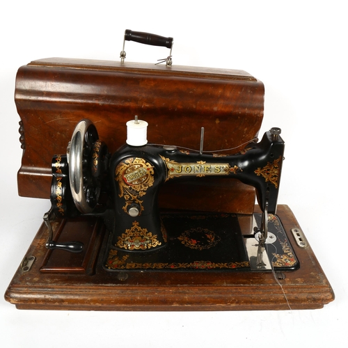 506 - Vintage Jones sewing machine in wooden case