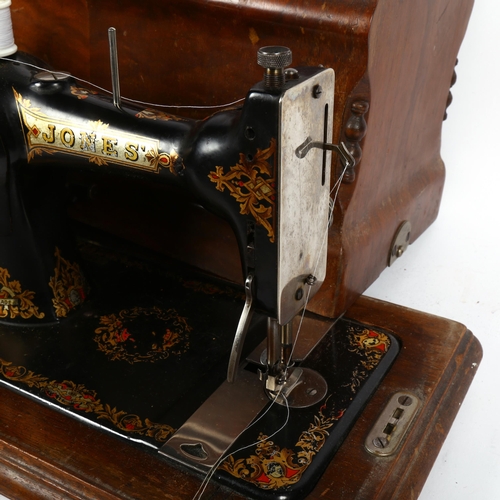 506 - Vintage Jones sewing machine in wooden case