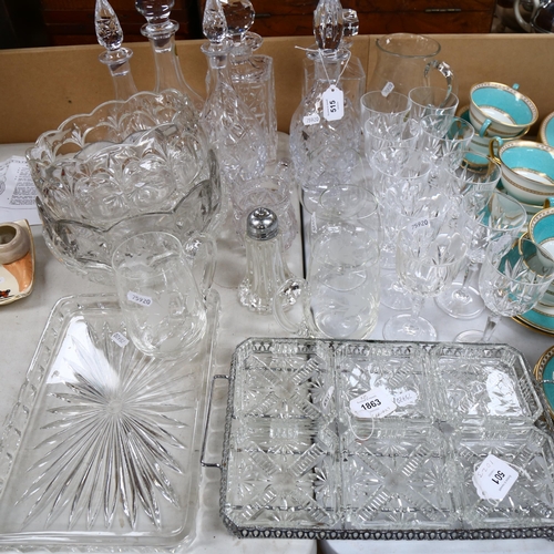 515 - Glass decanters and stoppers, jug, a set of 10 crystal goblets etc