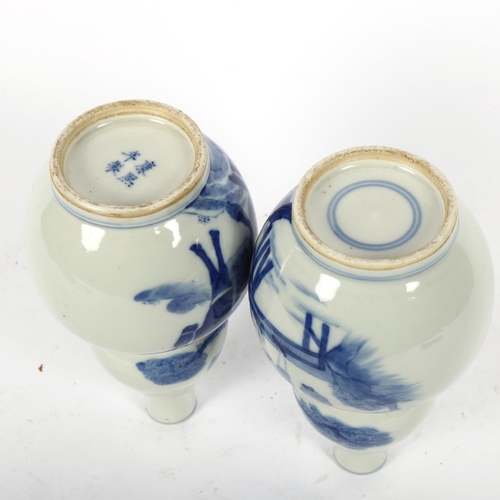 541 - A pair of Chinese blue and white double-gourd vases, 1 with 4 character mark, height 19cm