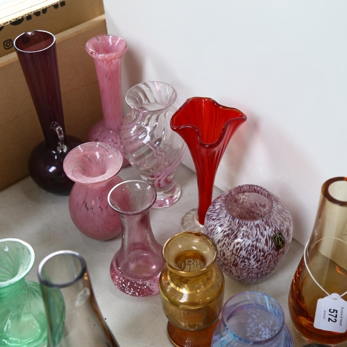 572 - A group of Art glass vases, including Langham and Caithness, tallest 21cm