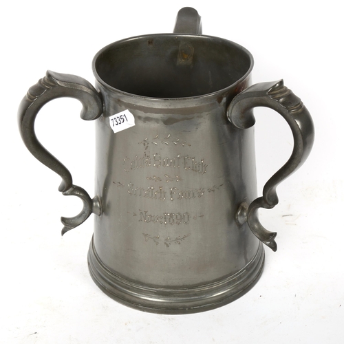 576 - A Caius Boat Club Scratch Fours pewter tyg Prize November 1890, 18cm