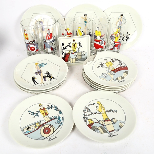 249 - JACQUES LOBJOY - a set of porcelain plates and glass tumblers