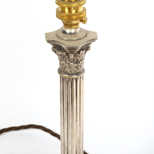 250 - A small silver plated Corinthian column table lamp, height excluding fitting 20cm