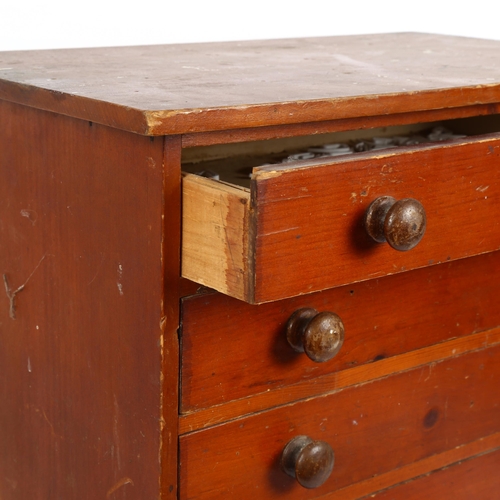 431 - A Vintage stained pine collector's table-top chest of drawers, W38cm, H43cm, D23cm