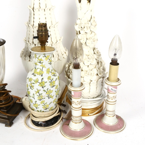 433 - Various table lamps, including porcelain and glass, largest height 42cm (7)