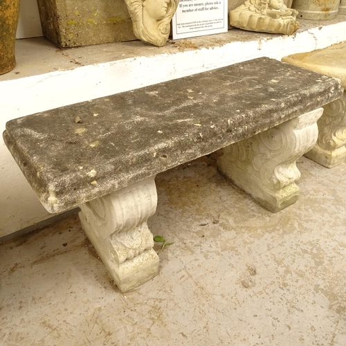 2668 - A weathered concrete 3-section garden seat, L100cm, H45cm