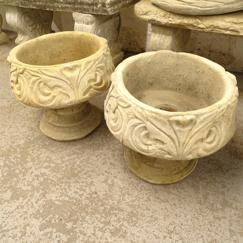 2677 - A pair of circular concrete garden planters on pedestals, D40cm, H36cm