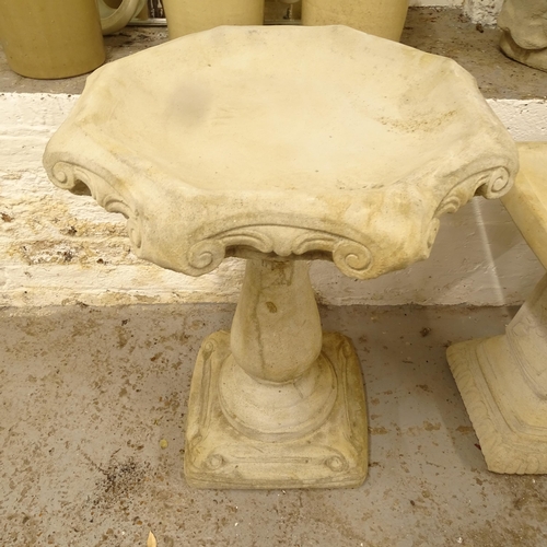 2684 - An octagonal concrete bird bath, W48cm, H65cm