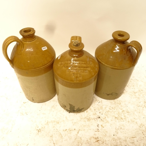 2686 - 3 stoneware flagons, 1 marked Bushby Pepper & Company of Rye, H35cm