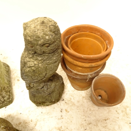 2695 - A group of weathered concrete garden ornaments (8), and terracotta pots (5)