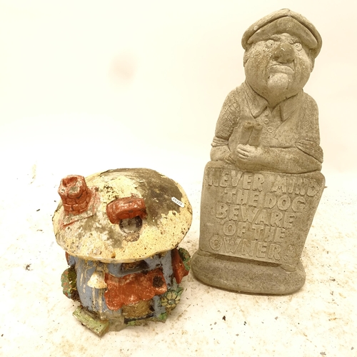 2701 - A painted concrete garden mushroom house ornament, and another (2)