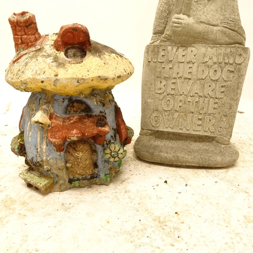 2701 - A painted concrete garden mushroom house ornament, and another (2)