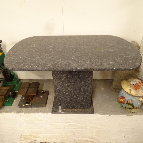 2703 - A basalt effect garden table on stand, L95cm, H56cm, D60cm