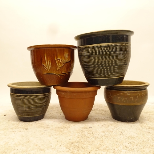 2707 - A group of terracotta garden planters, largest D38cm, H32cm (5)