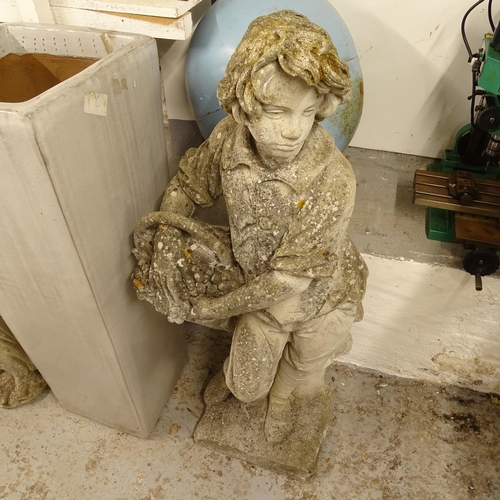 2708 - A large weathered concrete statue of a boy, H120cm