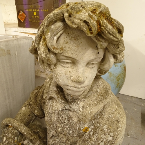 2708 - A large weathered concrete statue of a boy, H120cm