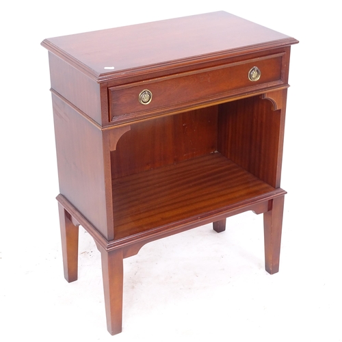 2413 - A reproduction mahogany side cabinet, with single drawer and shelf below, W61cm, H77cm, D35cm