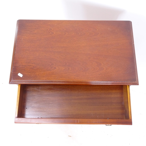 2413 - A reproduction mahogany side cabinet, with single drawer and shelf below, W61cm, H77cm, D35cm