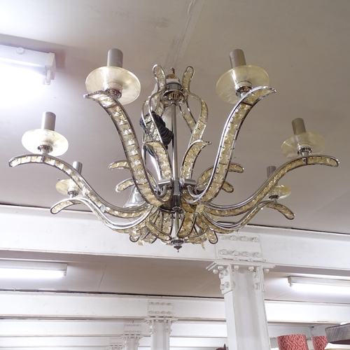 2421 - A modern chromed-effect 8-branch chandelier