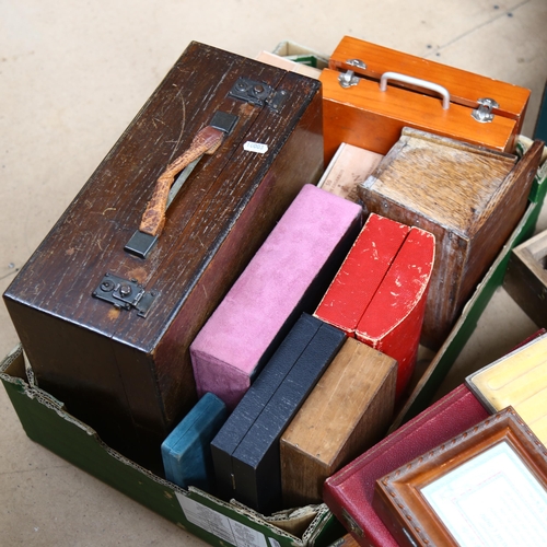 589 - A box of glass slides, and a collection of various boxes