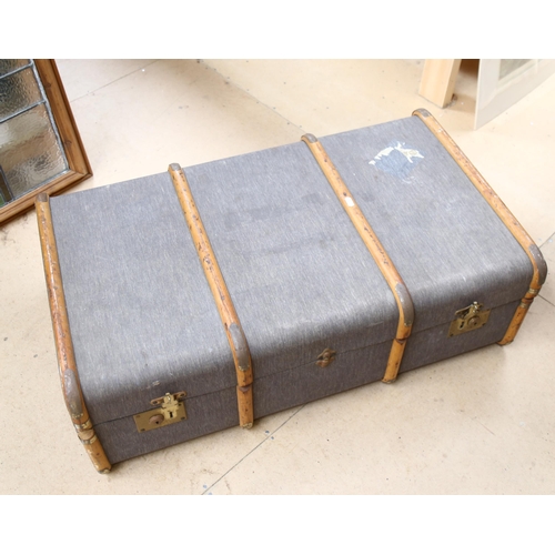 590 - Vintage wooden-bound cabin trunk, 91cm