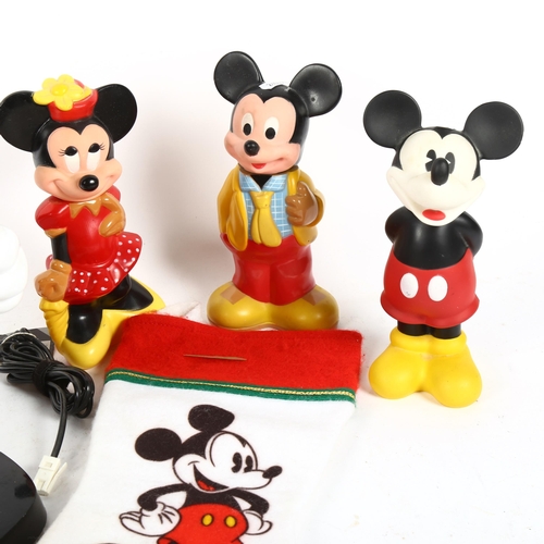 603 - 1980s Mickey Mouse telephone, 36cm, and 3 Disney Mickey and Minnie mice