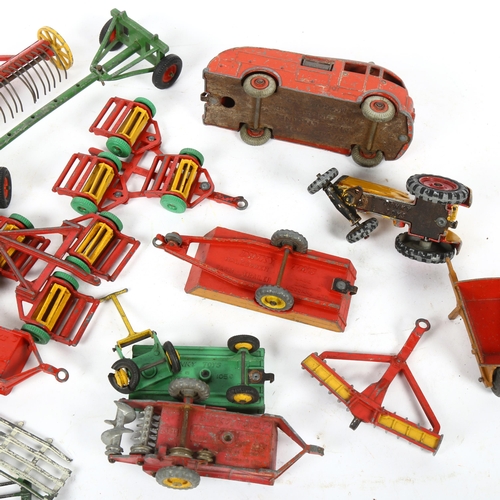 614 - Dinky fire engine, Dinky wheelbarrow, tractor etc