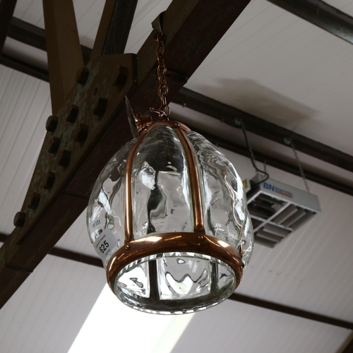 625 - A blown glass pendant light fitting, with copper mounts, approx 20cm across