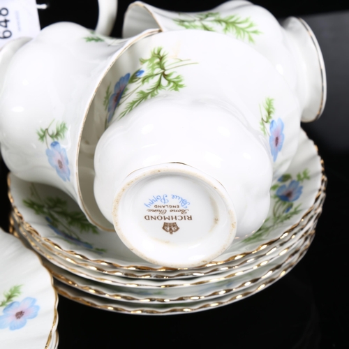 648 - Richmond China tea set, including teapot, in Blue Poppy pattern