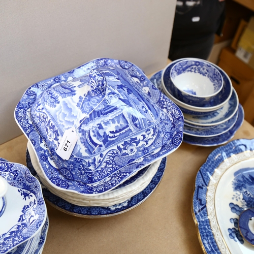 671 - Spode Italian pattern vegetable tureen, sauce boat and plates, and other blue and white china