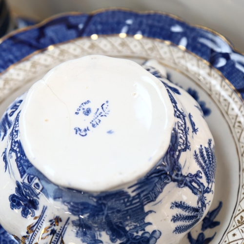 672 - Booths Real Old Willow pattern dinnerware, including meat plate, and another Willow pattern china te... 