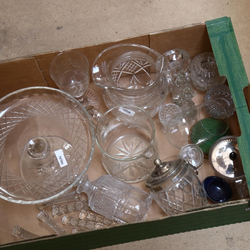 678 - Glass water jugs, pedestal cake stand etc