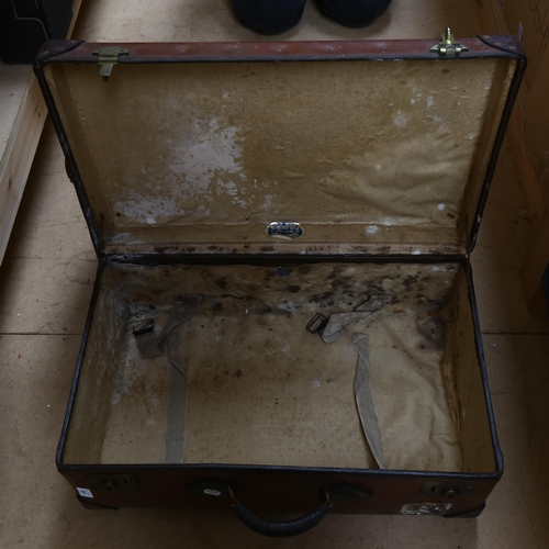 681 - Vintage leather suitcase, and a fibreboard case