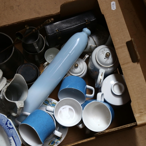 687 - Japanese teaware, pewter mugs, Vintage radio etc