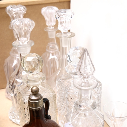 697 - Various glass, including mallet decanter and stopper, Sherry glasses, amber decanter etc