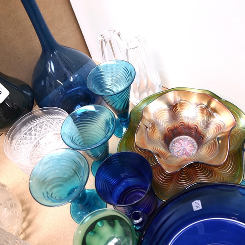 698 - Various glass, including Antique Bristol blue bowl, faceted green red wine glass, pair of Orrefors v... 