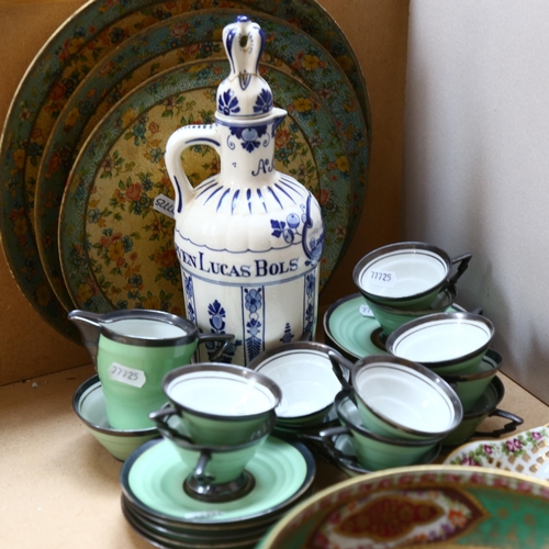 740 - A coffee set, 2 Austrian 2-handled bowls, faience plate etc