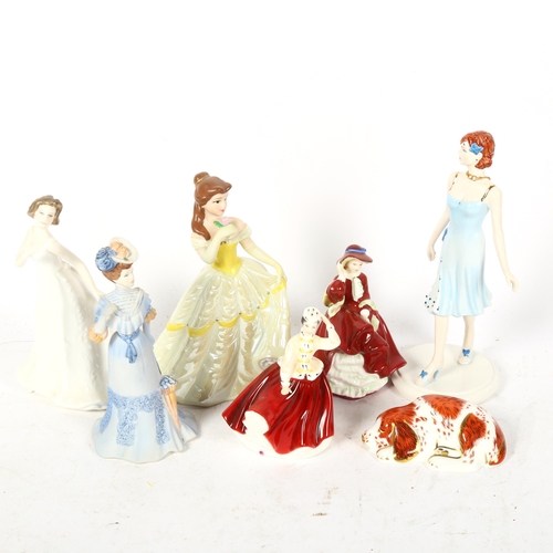 785 - A group of figures, including Royal Doulton and Coalport, and a Royal Crown Derby puppy