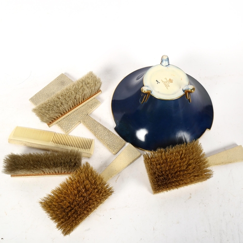 789 - An Art Deco shagreen-effect dressing table set, and a Crown Devon bowl