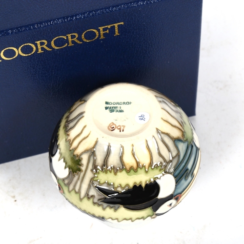 815 - A Moorcroft Puffin pattern squat vase, dated '97, height 8cm, boxed