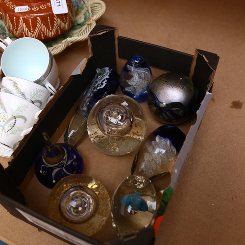 871 - Royal Albert Festival teaware, Continental dish and tea kettle, and various paperweights