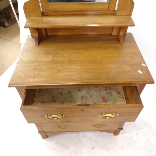 2327 - An early 20th century satinwood dressing chest of 3 long drawers, on bracket feet, W75cm, H172cm, D4... 