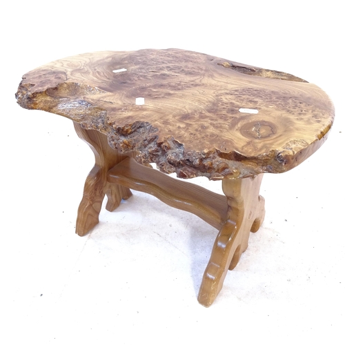 2411 - A burr yew wood rustic side table, W51cm, H31cm