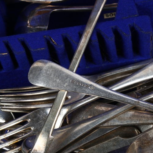 1255 - A quantity of mixed Old English pattern cutlery, and a fitted oak canteen box