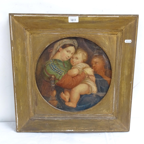 1811 - Mary Lucas Meakin, a circular overpainted print, mother and children, gilt-framed, 50cm x 50cm overa... 