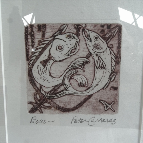 1847 - Peter Carreras, etching, Pisces, framed, and a gilt-framed print (2)