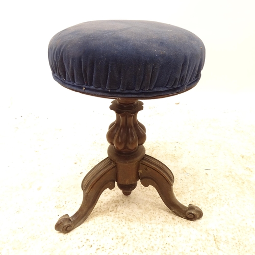 2729 - A 19th century mahogany rise and fall piano stool, on tripod base